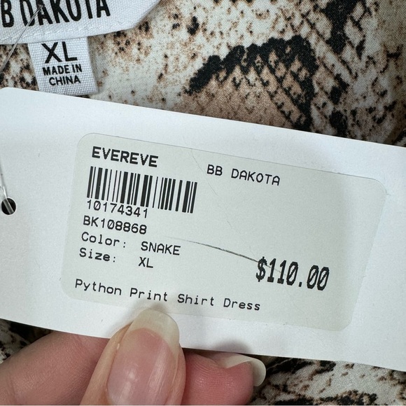 BB Dakota Python Print Shirt Dress Reptile Snakeskin Button Down Midi Dress Tan - Picture 8 of 8